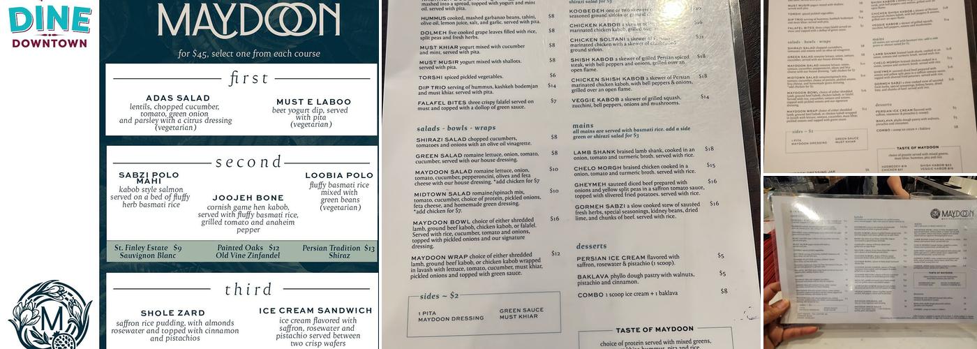Maydoon Restaurant Menu