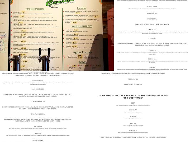 Canasta kitchen Menu