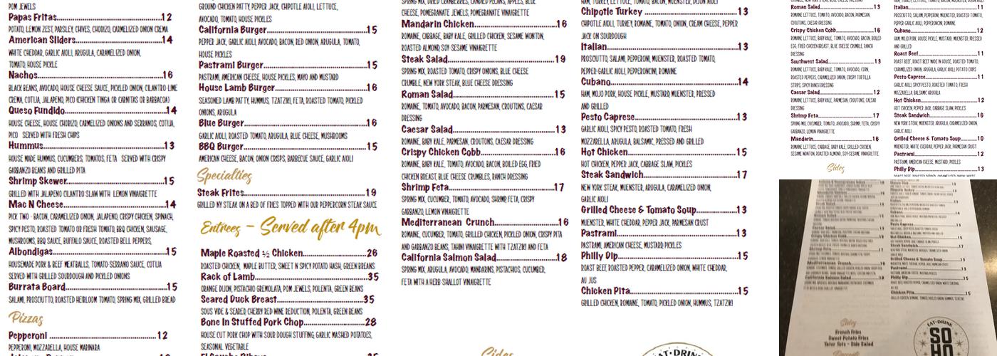 Social House Kitchen & Bar Menu