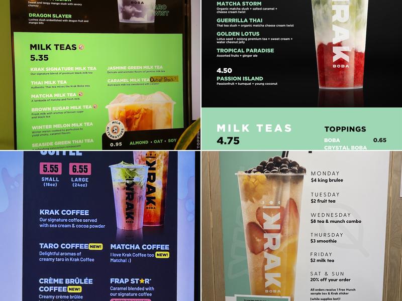 Krak Boba Menu