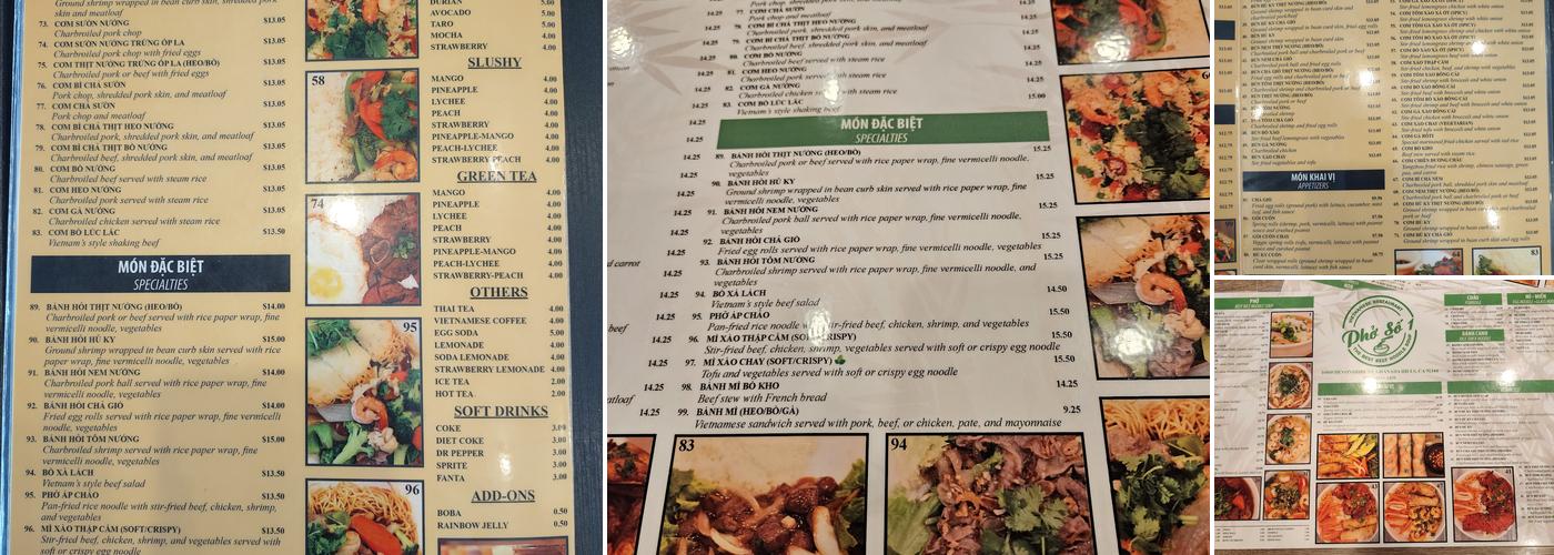 Pho So 1 Menu