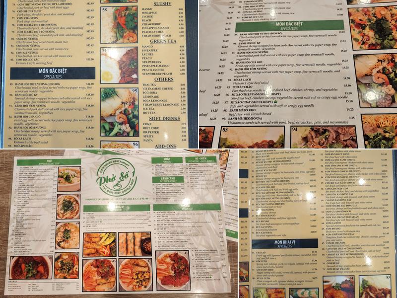 Pho So 1 Menu
