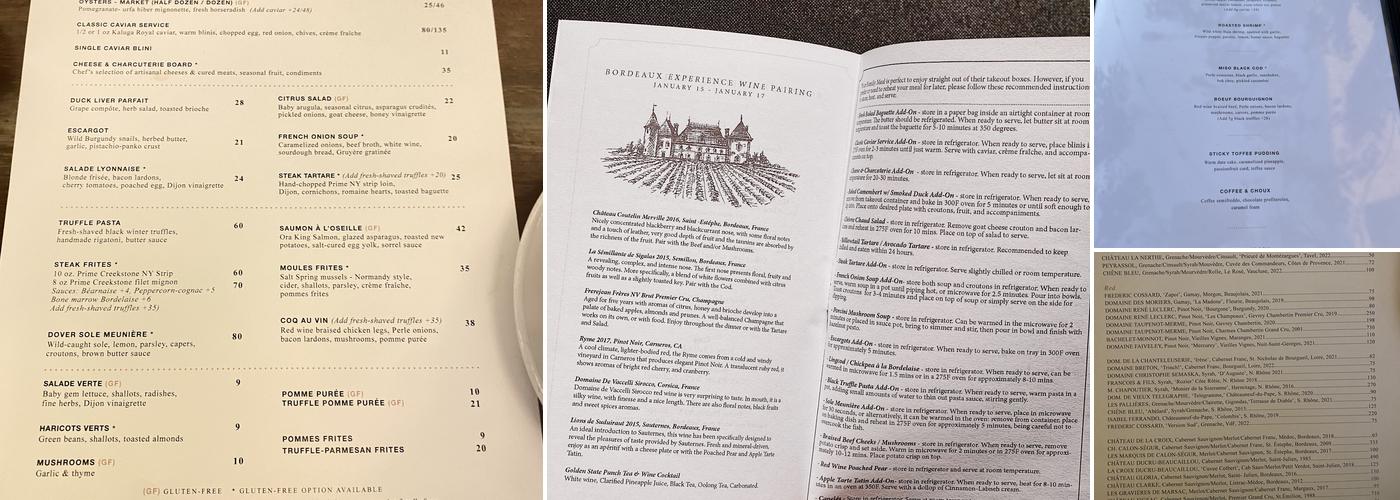 Perle Restaurant Menu