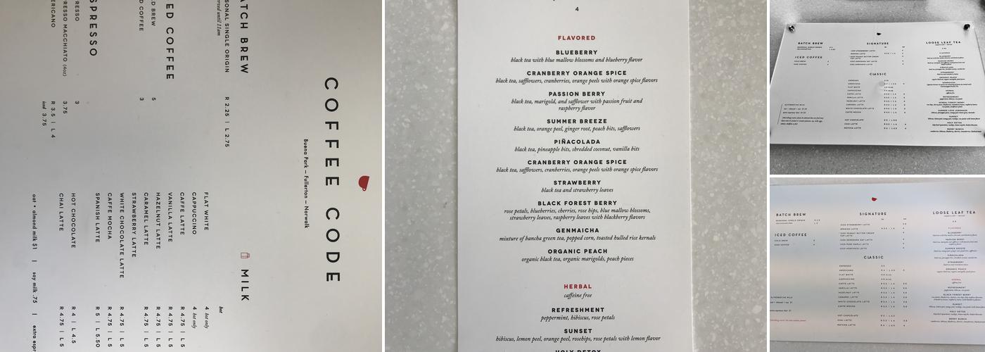 Coffee Code Menu