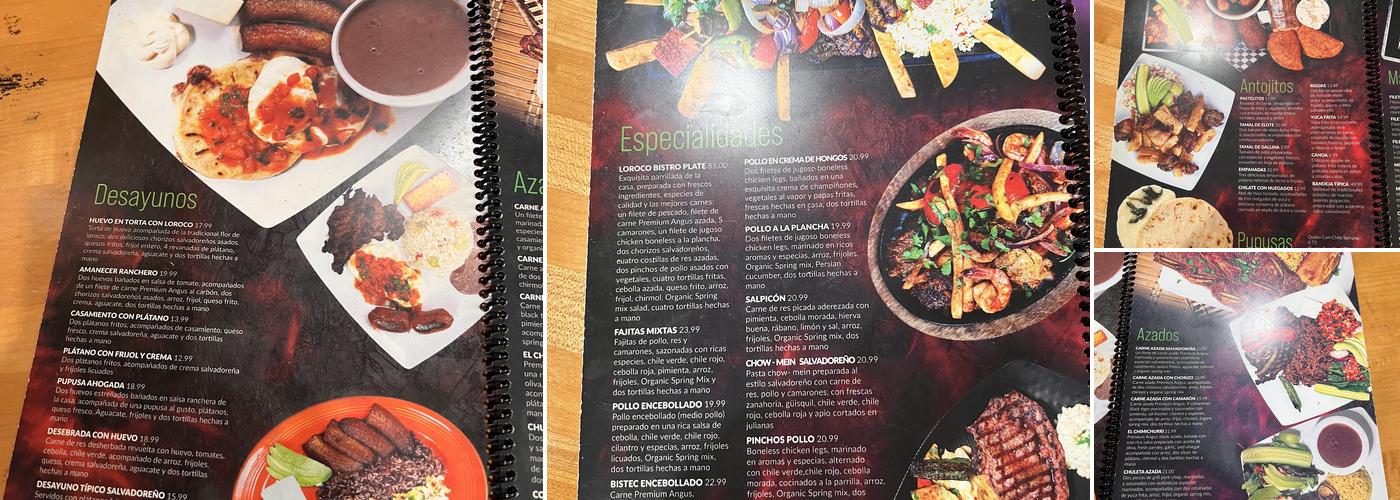 Loroco Bistro Salvadorean food Menu