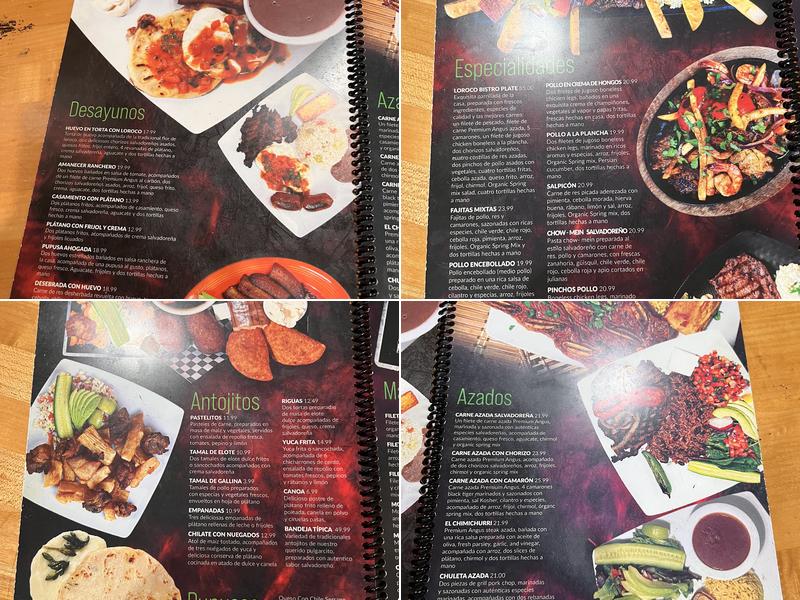 Loroco Bistro Salvadorean food Menu