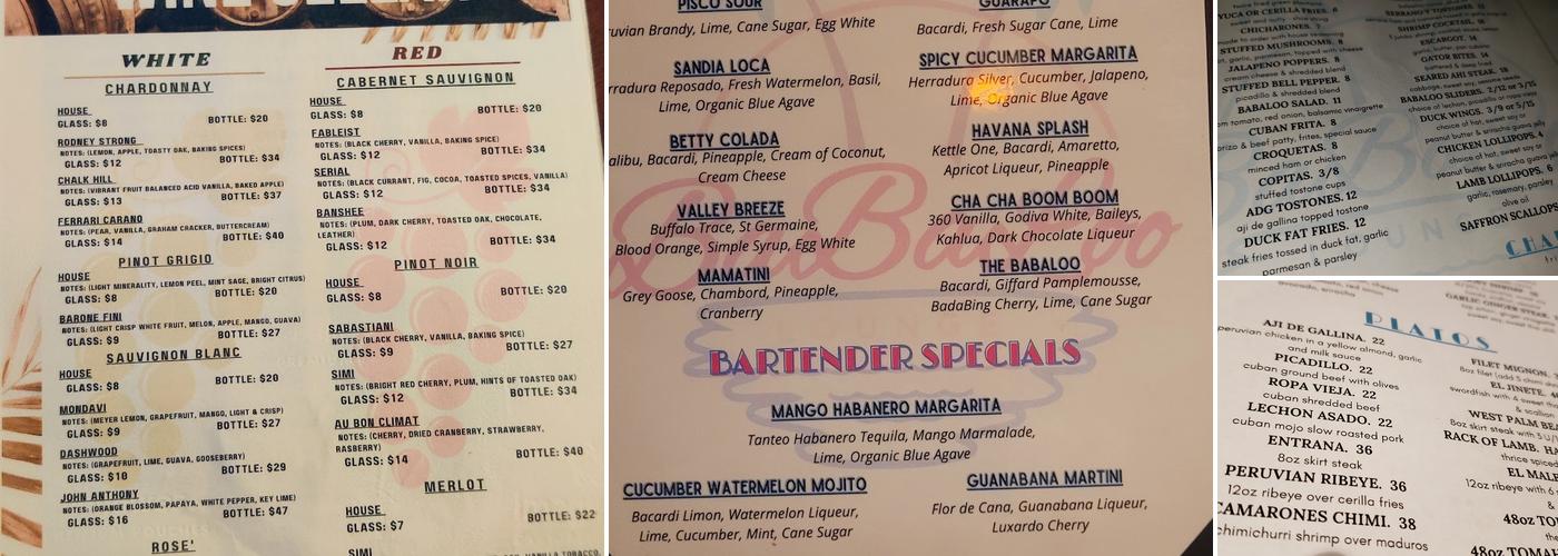BaBaLoo Lounge Menu