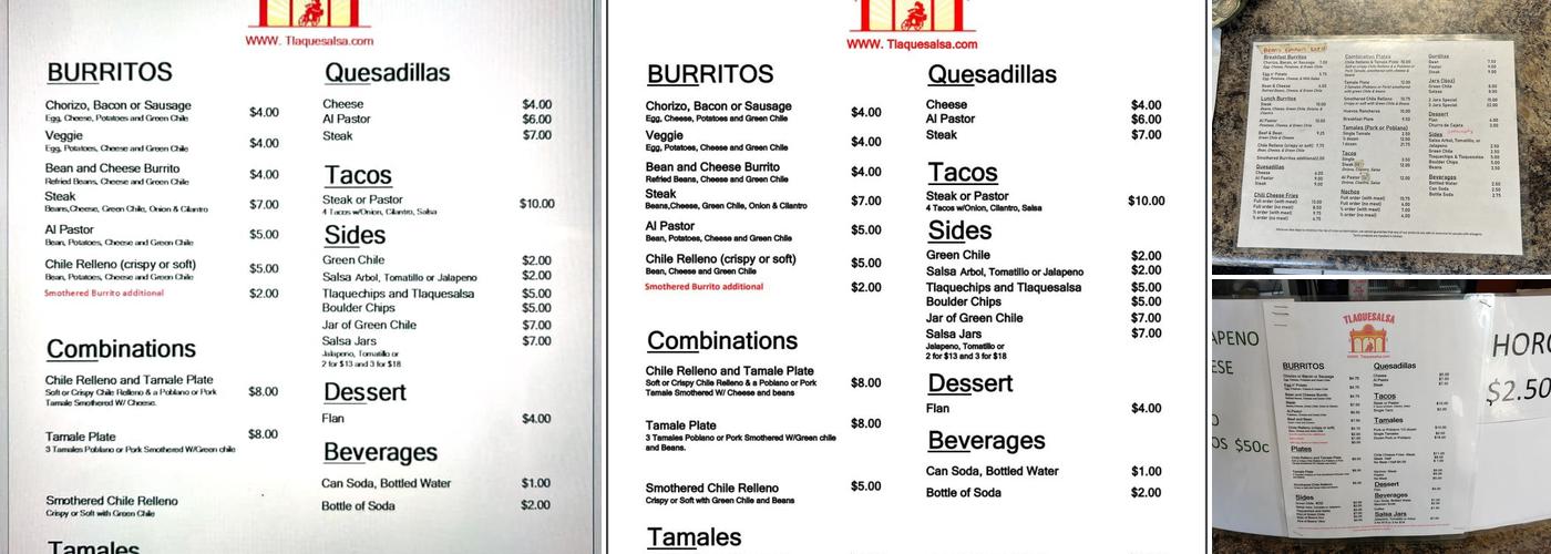 Tlaquesalsa Menu