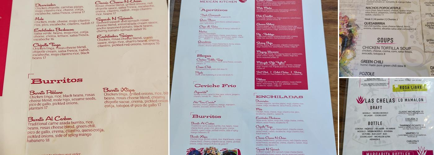 Rosa Mexican Kitchen Thornton Menu