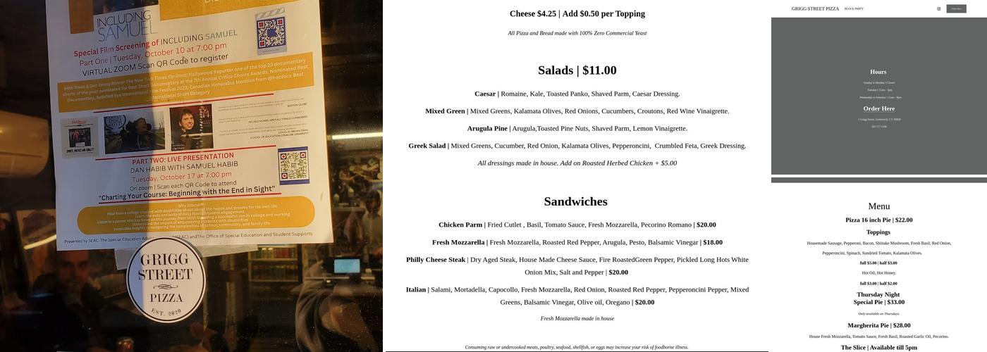 Grigg Street Pizza Menu