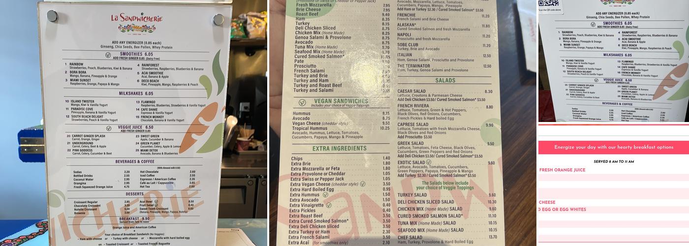 SAND’WHICH MIAMI GABLES Menu