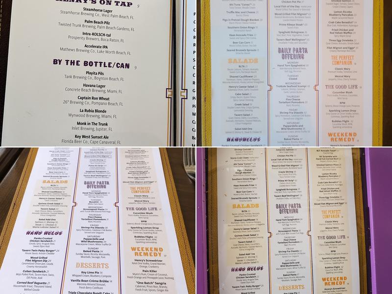 Henry's Palm Beach Menu