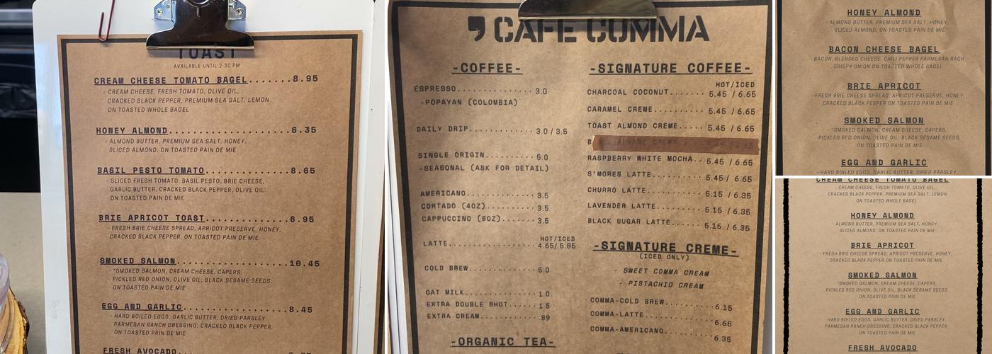 Cafe Comma Menu