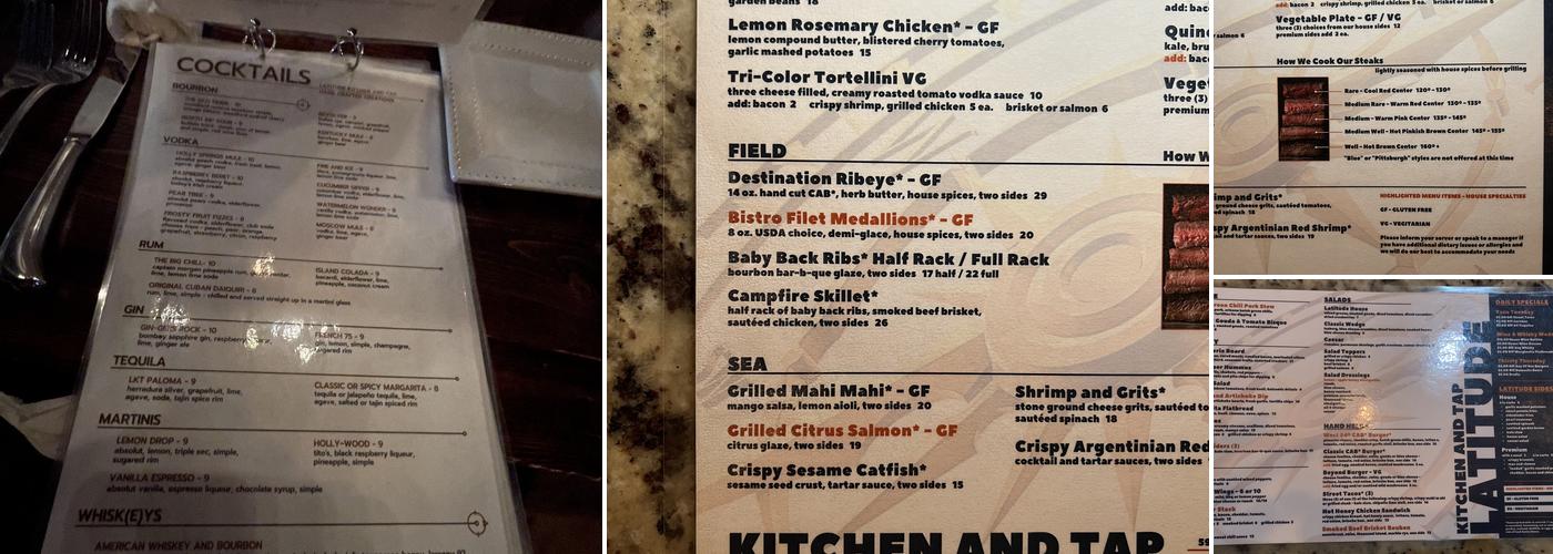Latitude Kitchen and Tap Menu