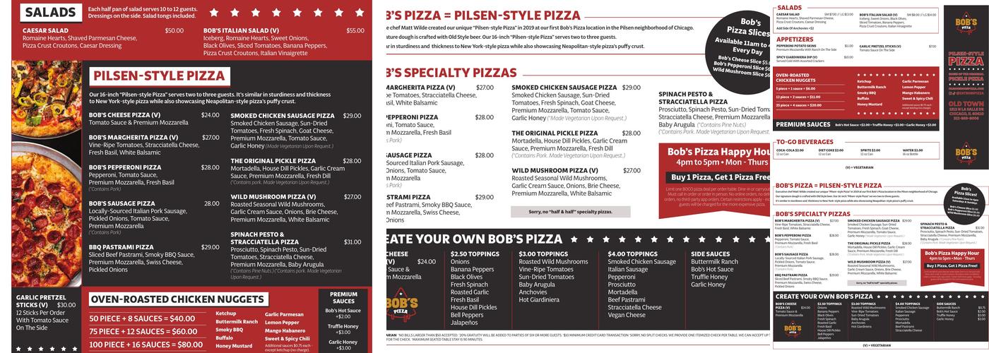 Bob's Pizza Menu