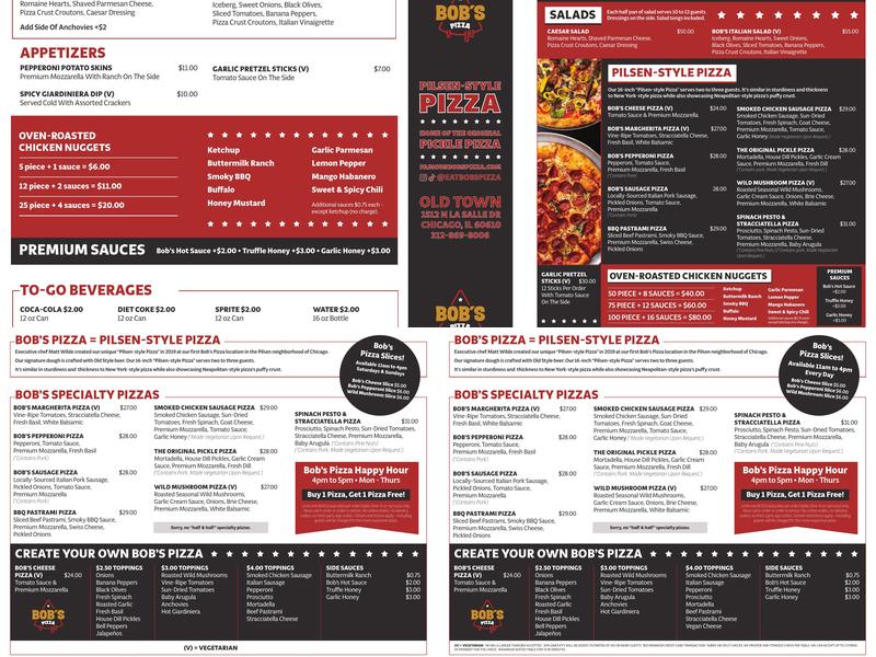 Bob's Pizza Menu