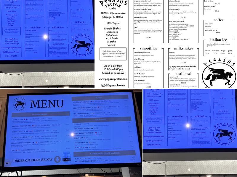 Pegasus Protein Juice Bar Menu