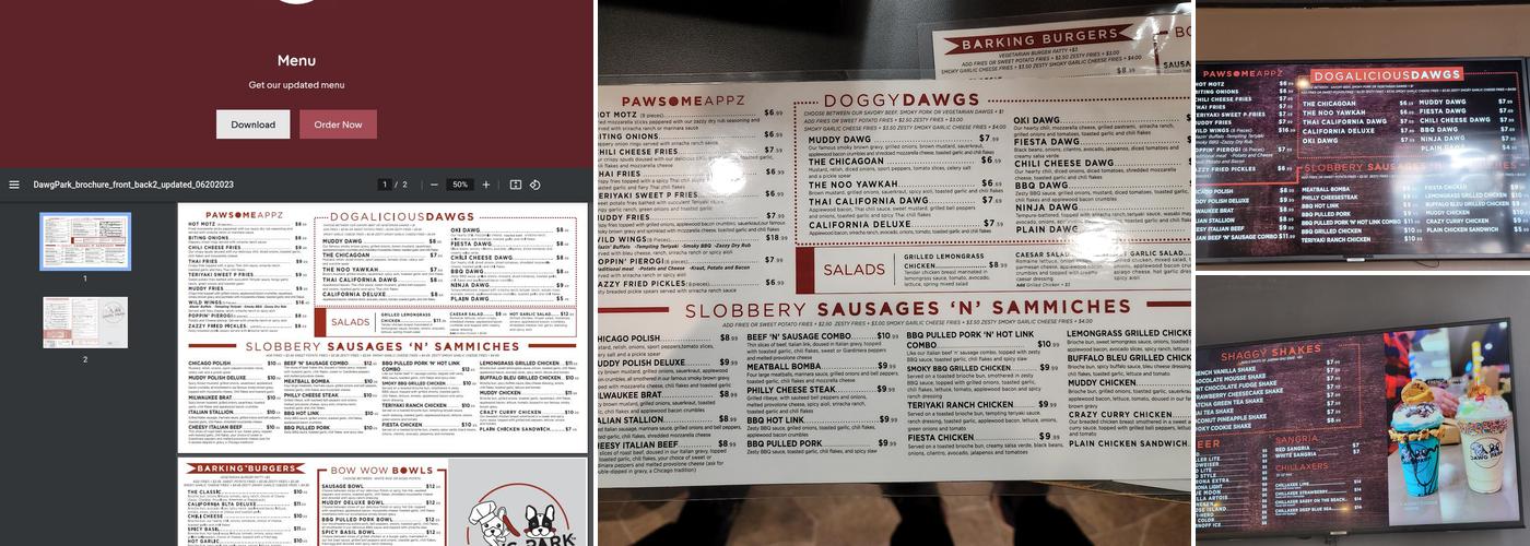 DAWG PARK Glenview Menu
