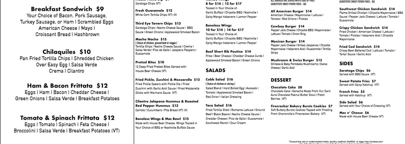 Third Eye Brewing Company Menu