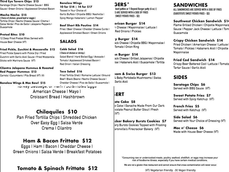 Third Eye Brewing Company Menu
