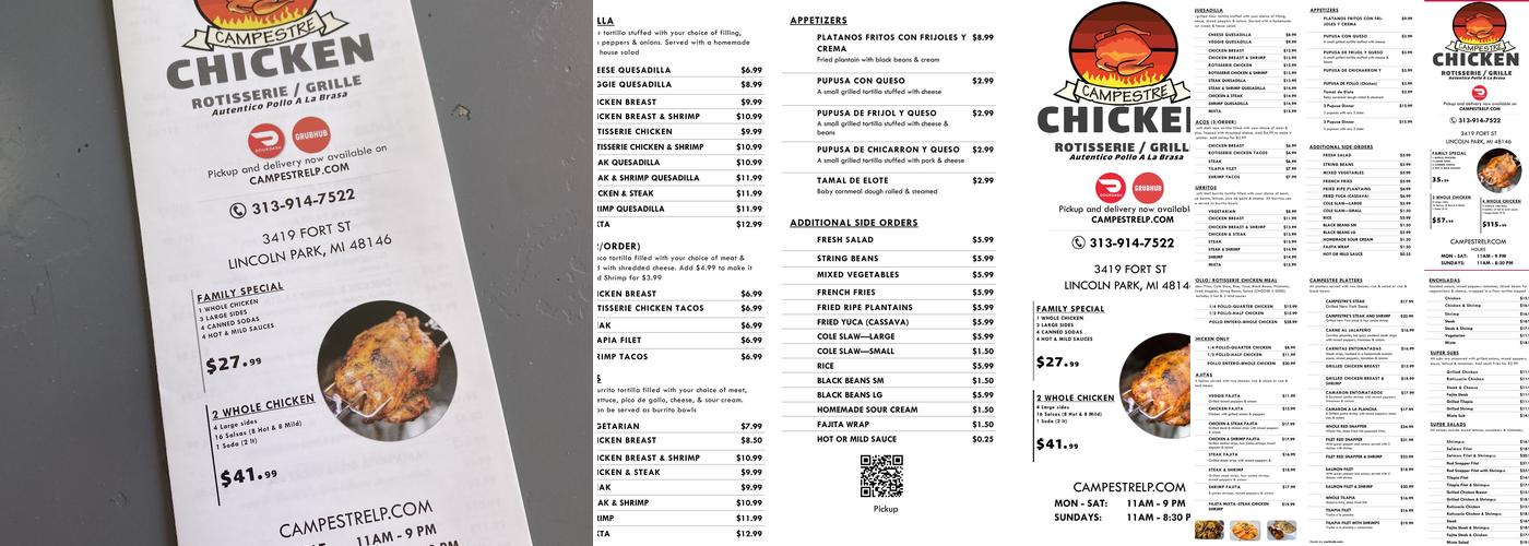 Campestre Chicken Menu