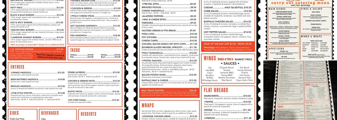 Post Office Pub Menu