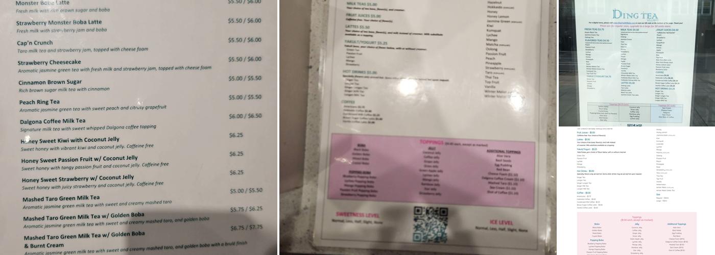 Ding Tea Williams Menu