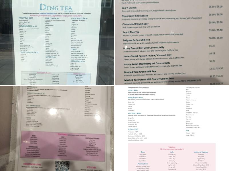 Ding Tea Williams Menu