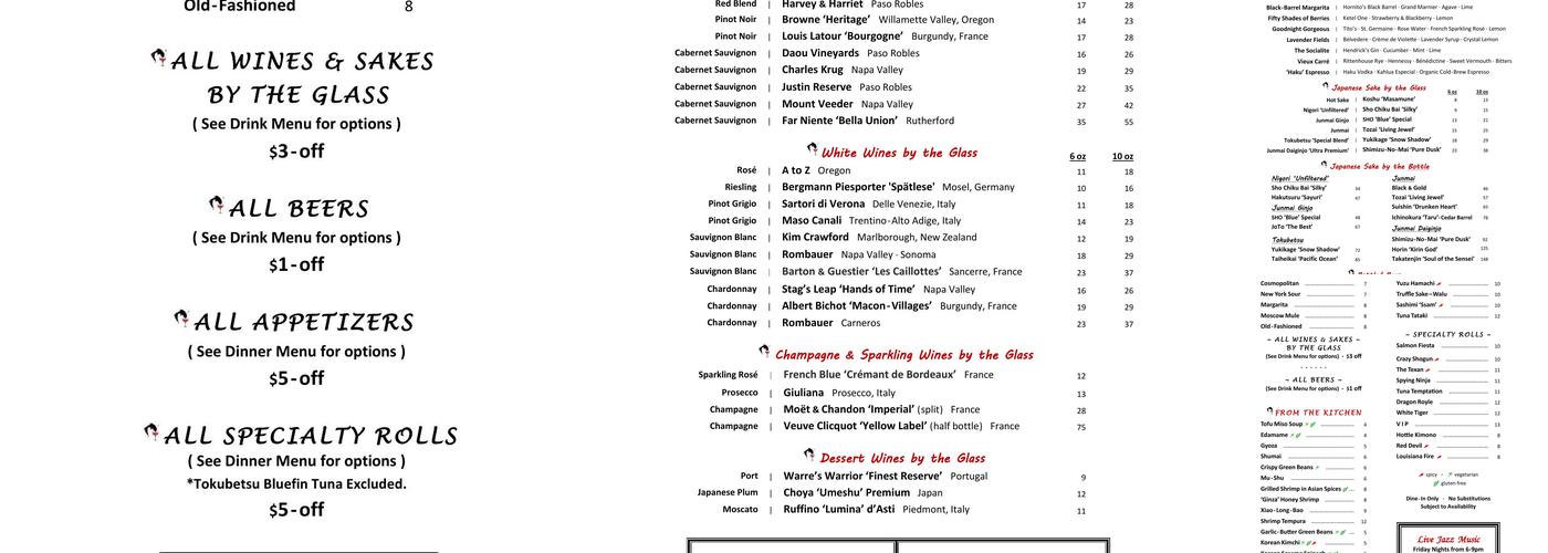 ichiro asian bistro & wine bar Menu