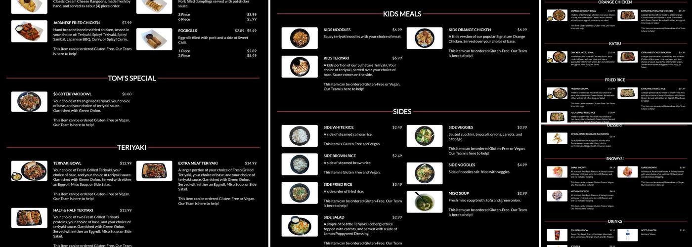 Teriyaki Tom's Menu