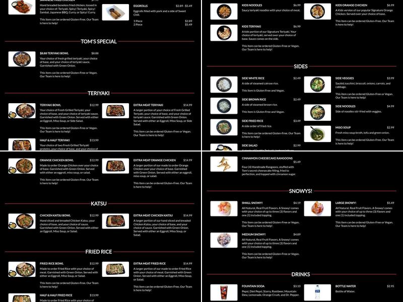 Teriyaki Tom's Menu