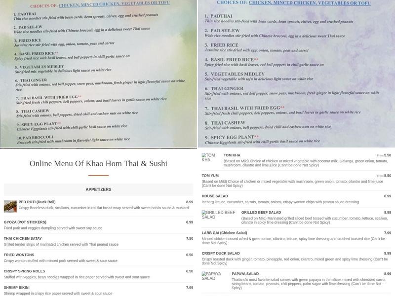 Khao Hom Thai & Sushi Menu
