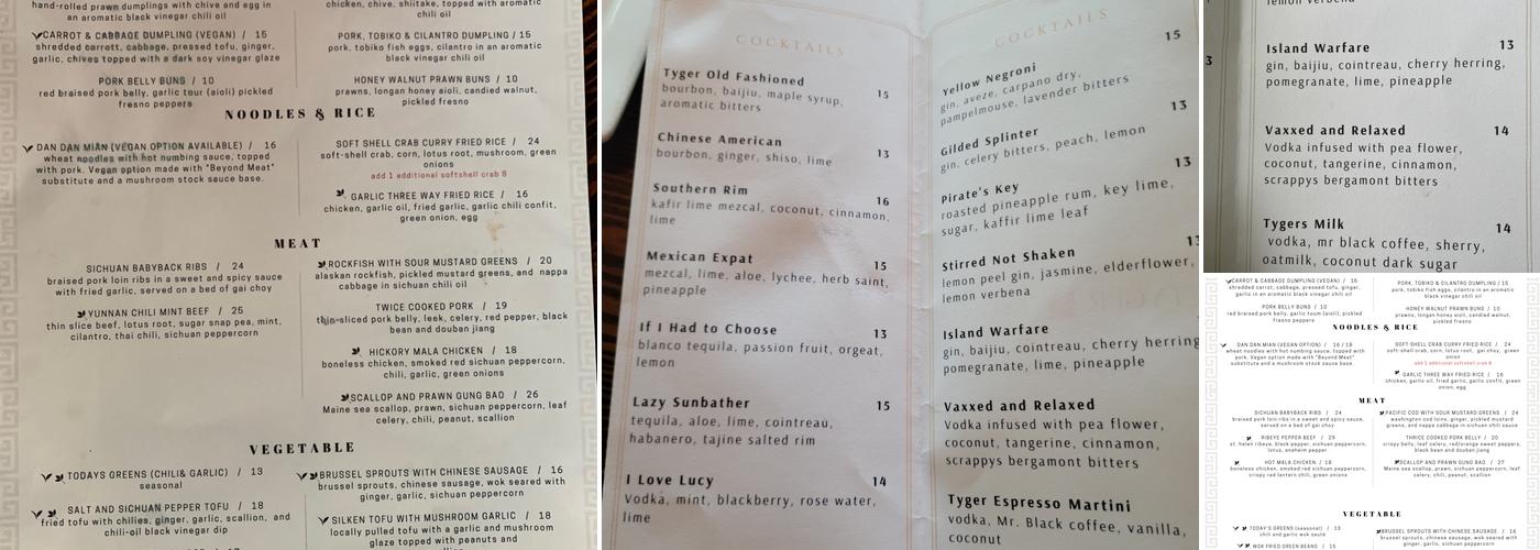 Tyger Tyger Menu