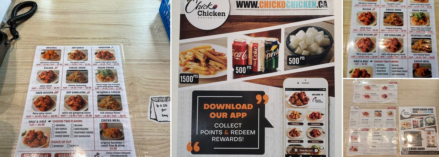 Chicko Chicken Burnaby (Edmonds) Menu