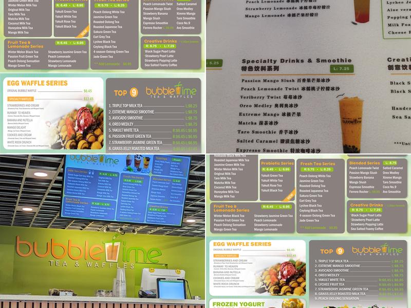 Bubble Time Tea & Waffles Menu