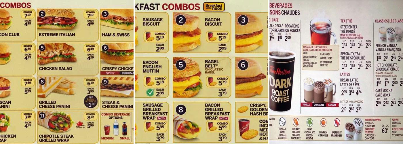Tim Hortons Menu