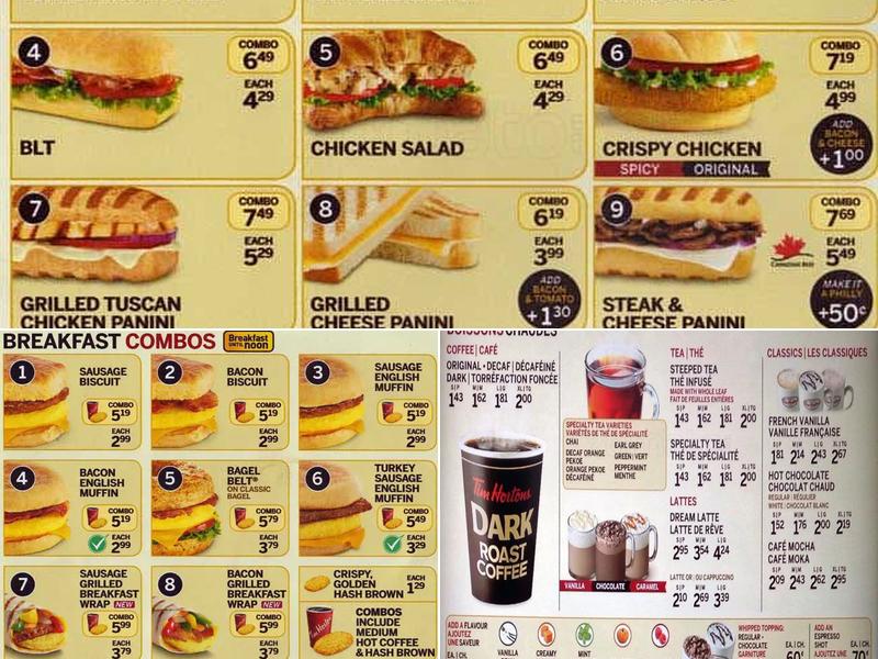 Tim Hortons Menu