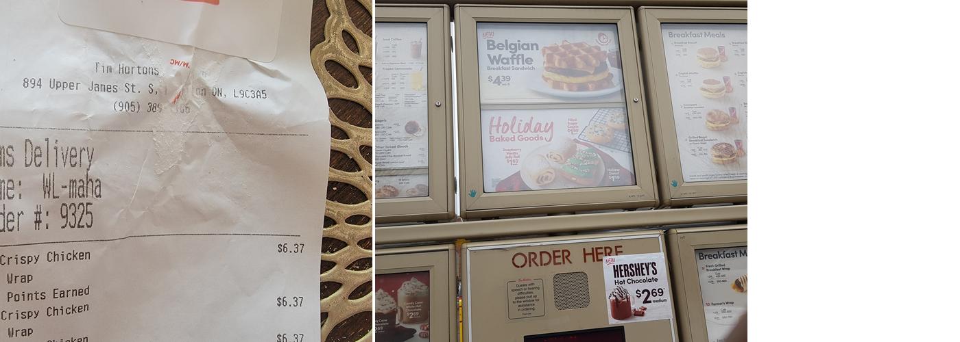 Tim Hortons Menu