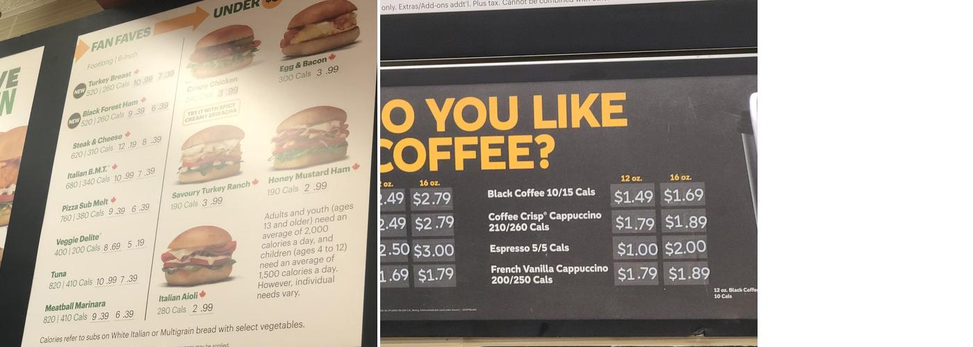 Subway Menu