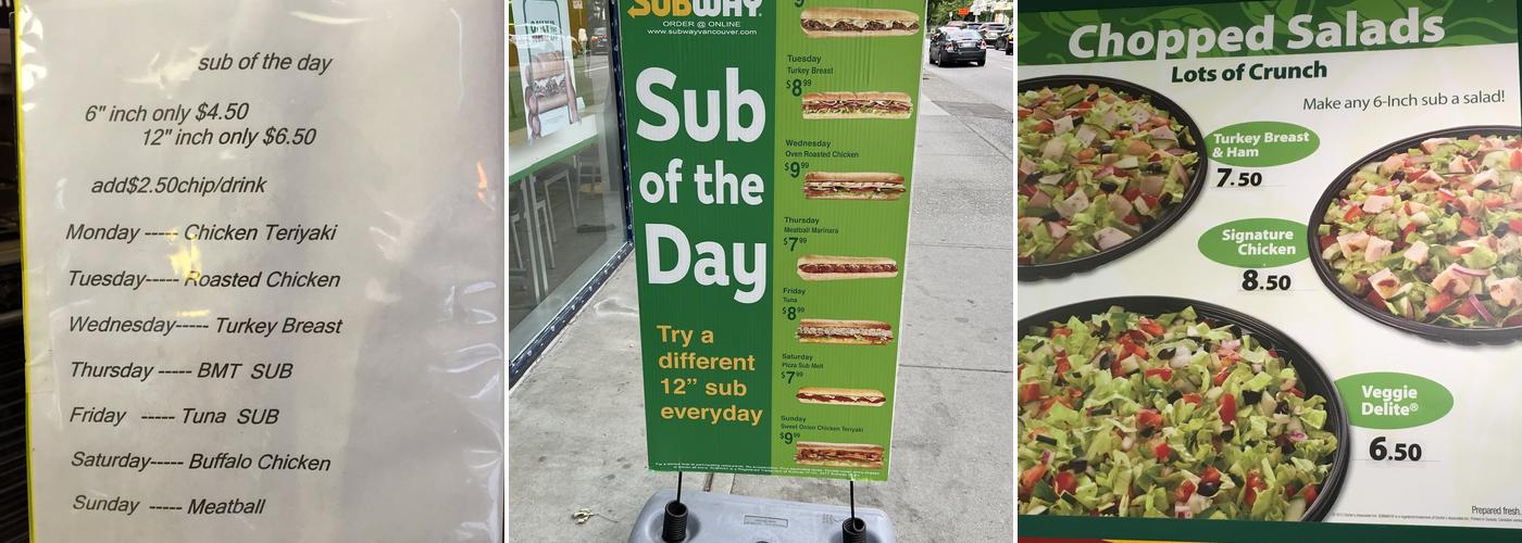 Subway Menu