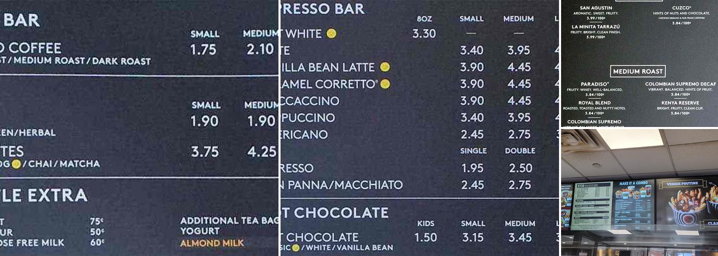 Second Cup Café Menu