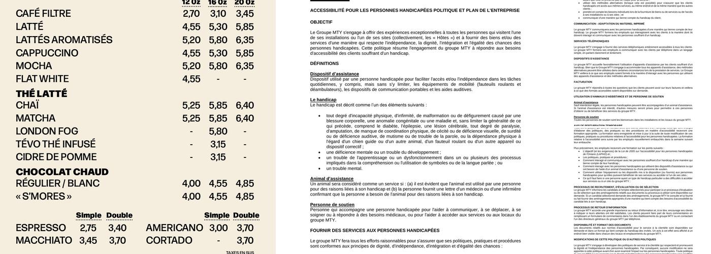 Café Dépôt Place Dupuis Menu