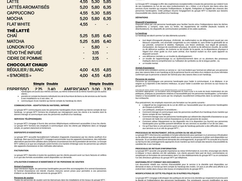 Café Dépôt Place Dupuis Menu