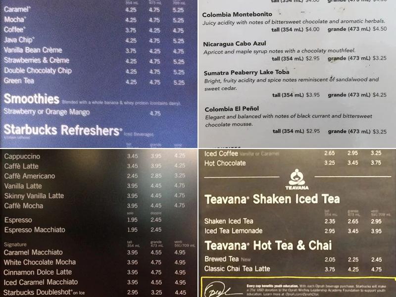 Starbucks Menu