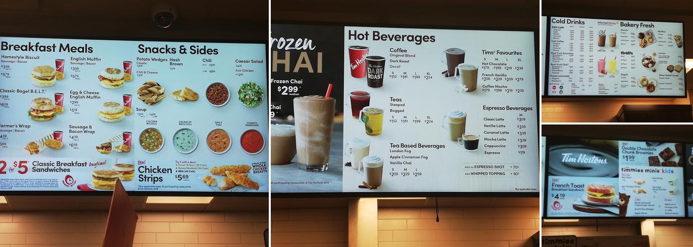 Tim Hortons Menu