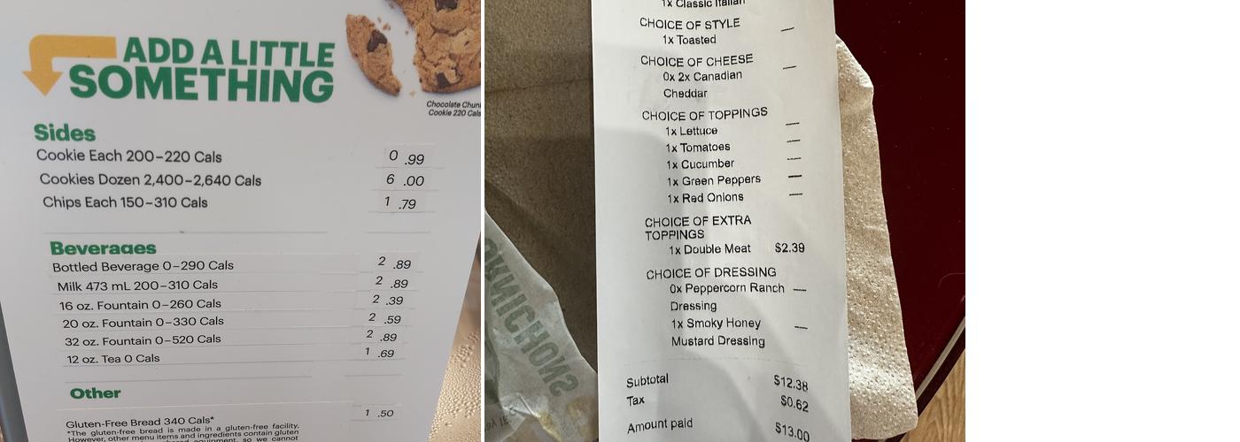 Subway Menu