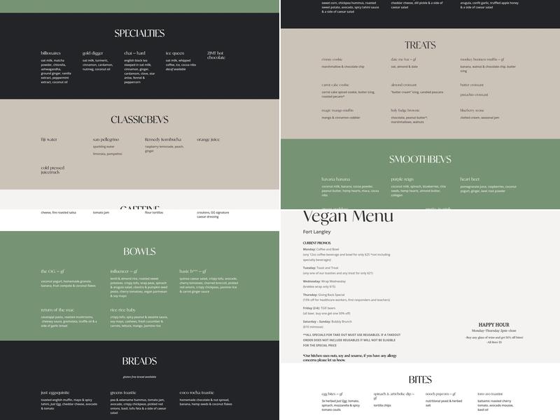 Grounds & Greens Cafe Menu