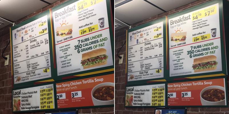 Subway Menu