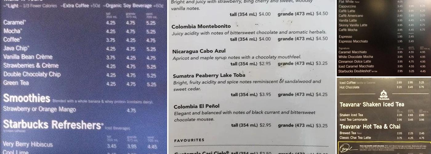 Starbucks Menu