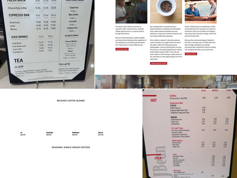 JJ Bean Coffee Roasters Menu